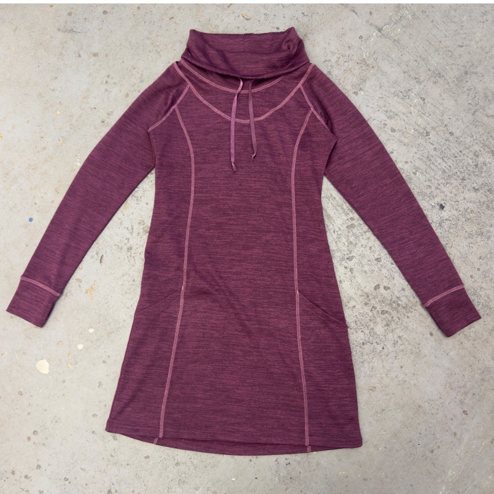 Kuhl Lea Dress Womens Small Burgundy Heather Cowl Neck Long Sleeve Pockets Thumb
